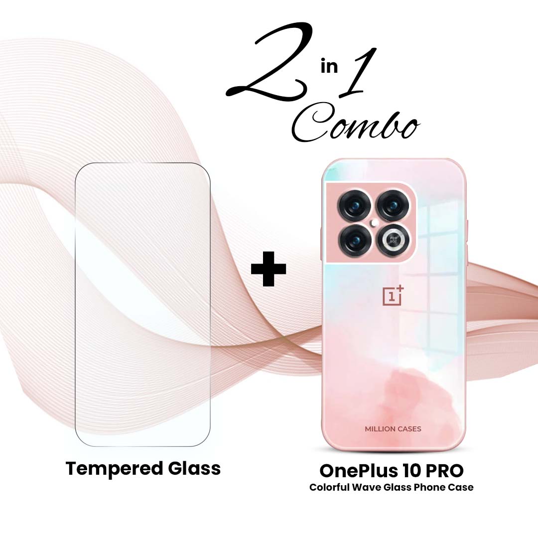 OnePlus (2 in 1 Combo) - Colorful Wave Glass Phone Case + Tempered Glass