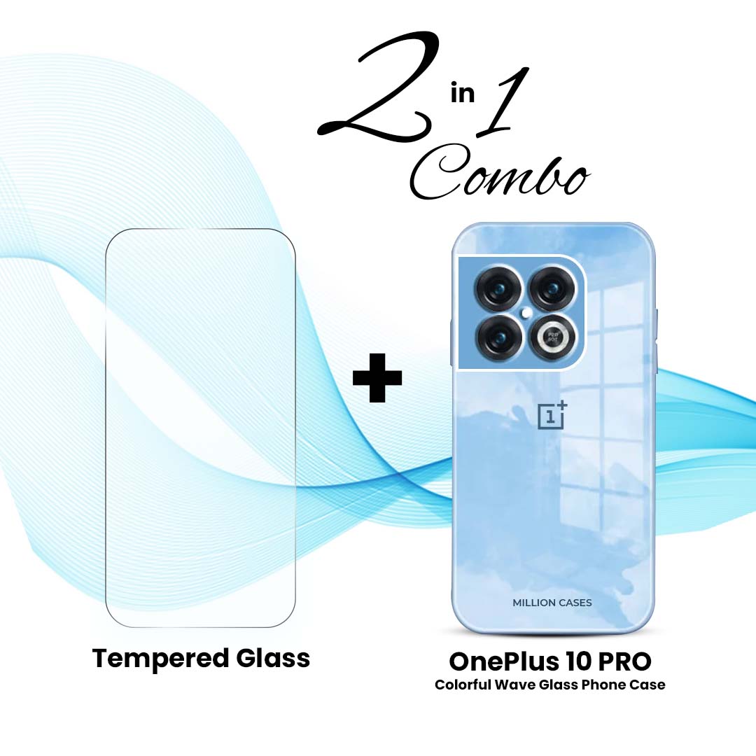 OnePlus (2 in 1 Combo) - Colorful Wave Glass Phone Case + Tempered Glass