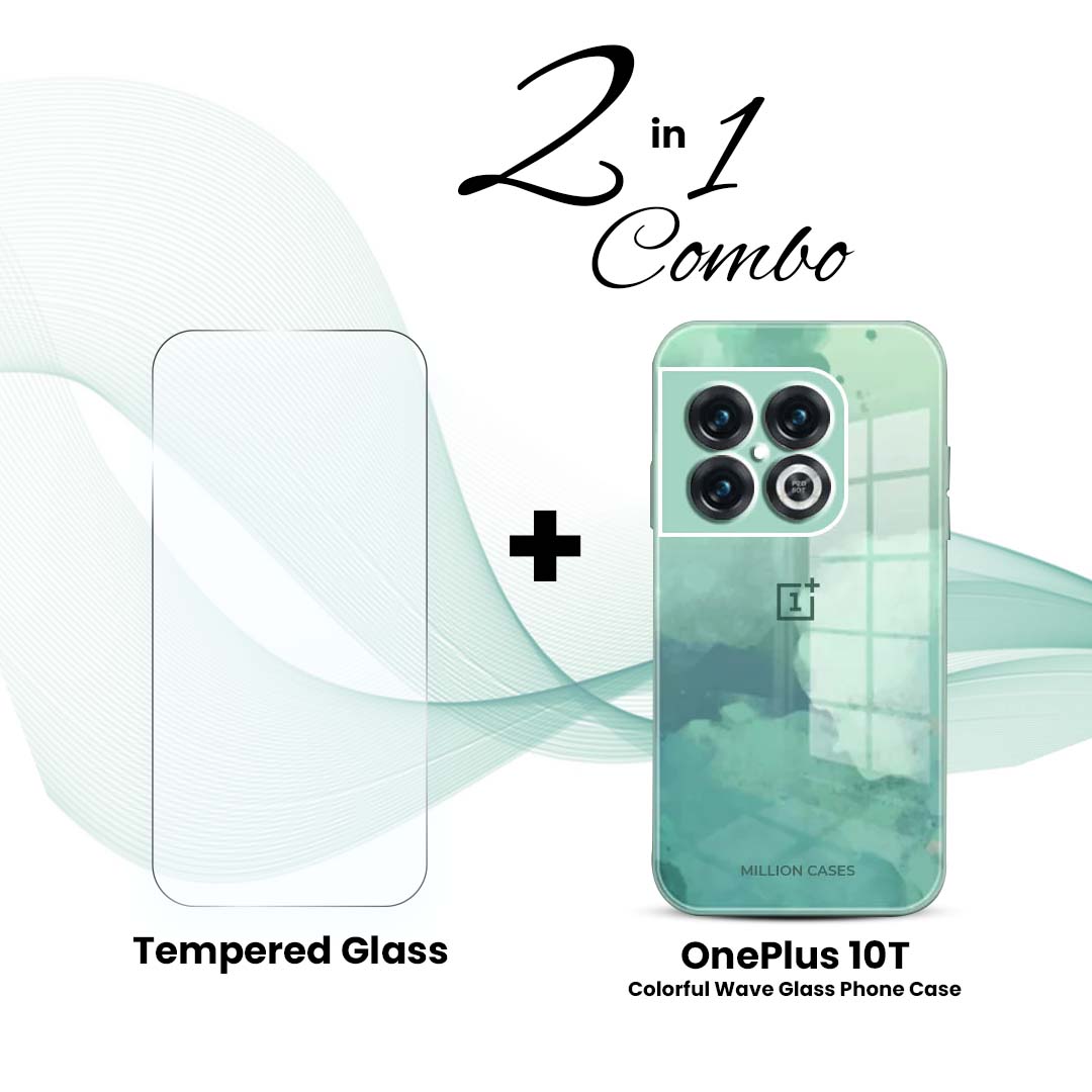 OnePlus (2 in 1 Combo) - Colorful Wave Glass Phone Case + Tempered Glass