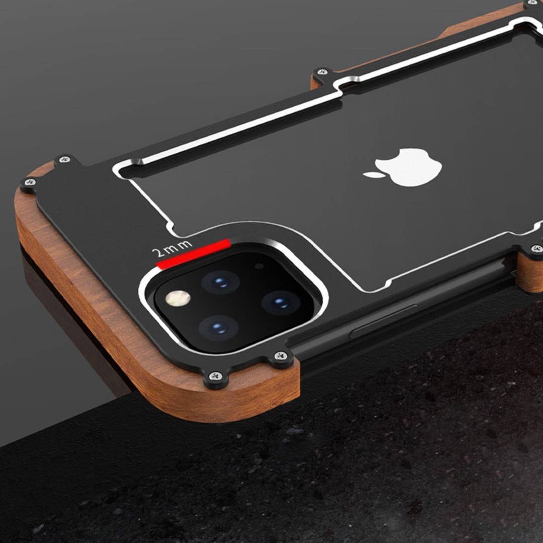 R-Just Aluminium Natural Wood Anti Shock Bumper Case - iPhone