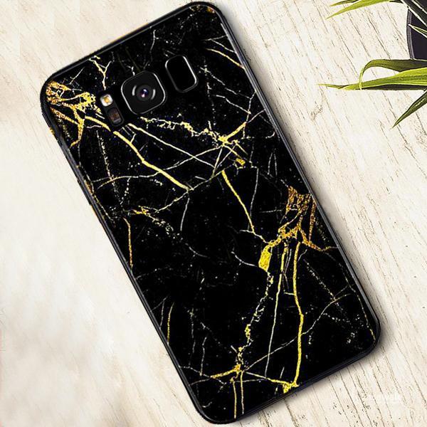 Galaxy S Series Gold Dust Texture Marble Glass Case