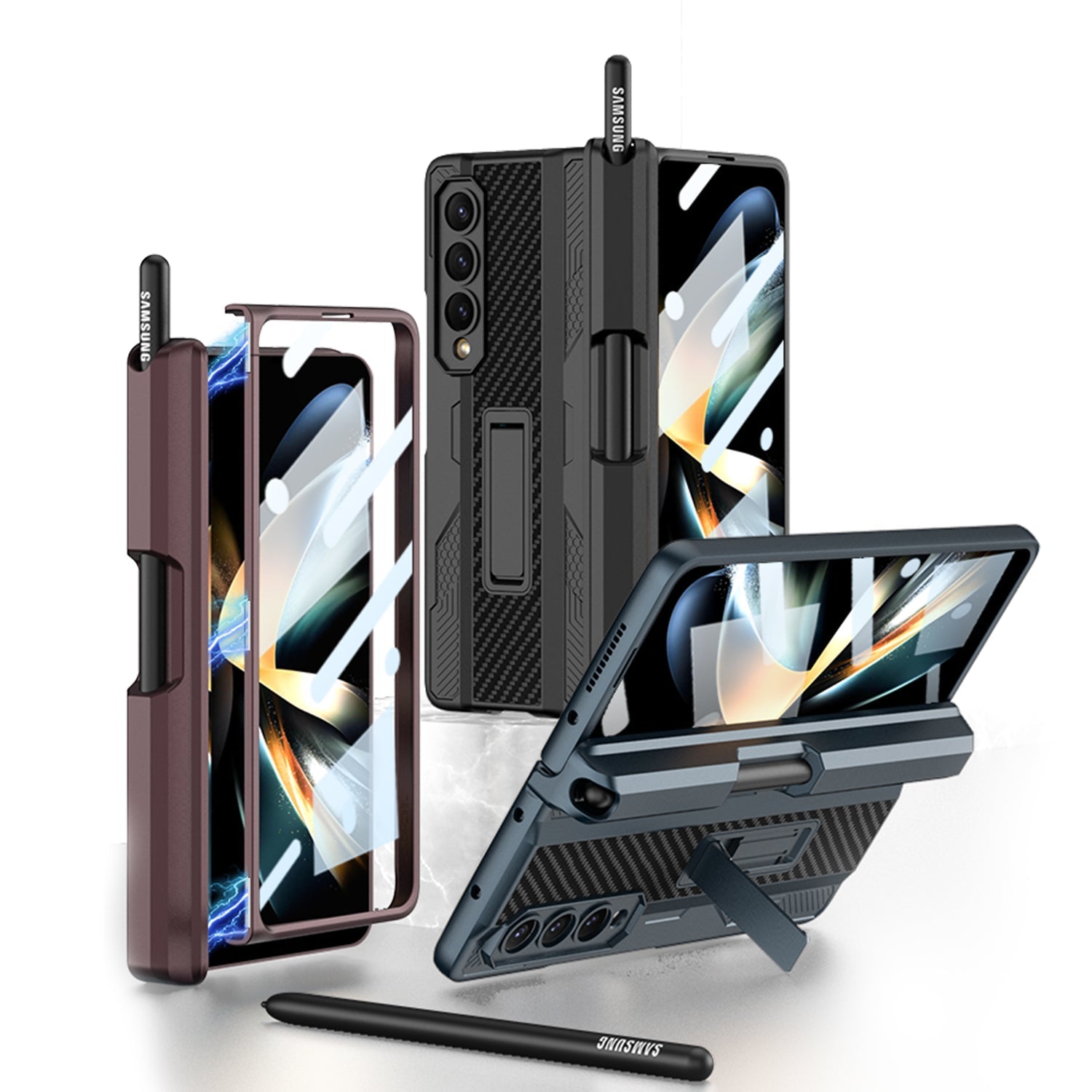 Galaxy Z Fold4 Armor Kickstand Case With Pen Holder