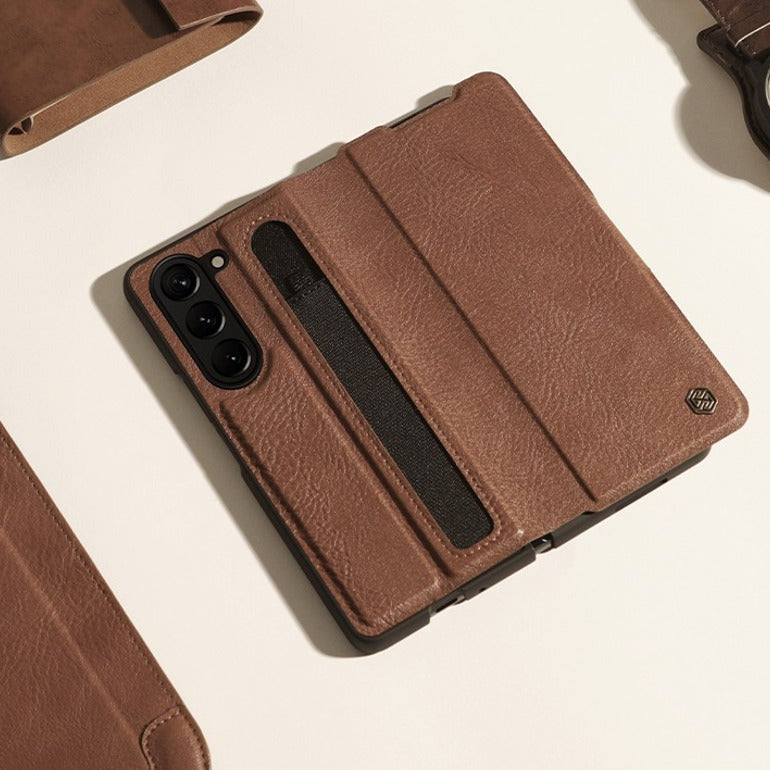 Galaxy Z Fold5 Genuine Leather Flip Case with Pen Slot