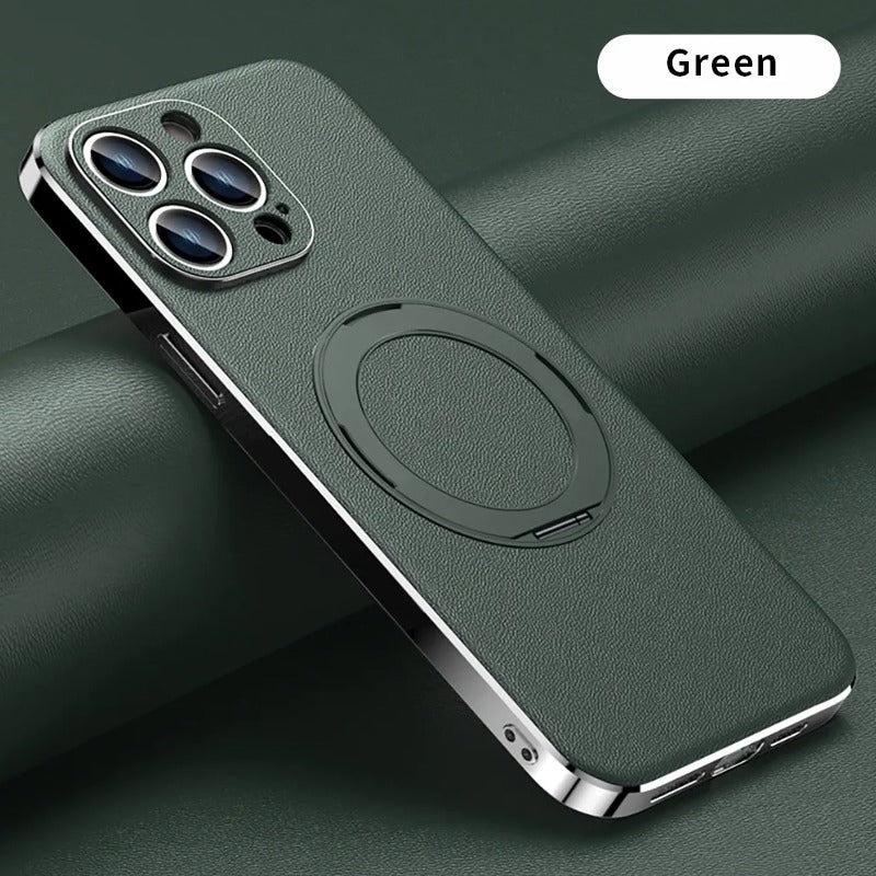 Classy Magnetic Ring Leather Case - iPhone
