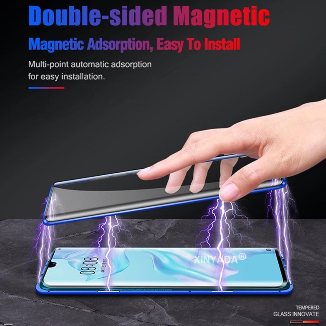 Magnetic Metal Bumper Glass Case - Samsung