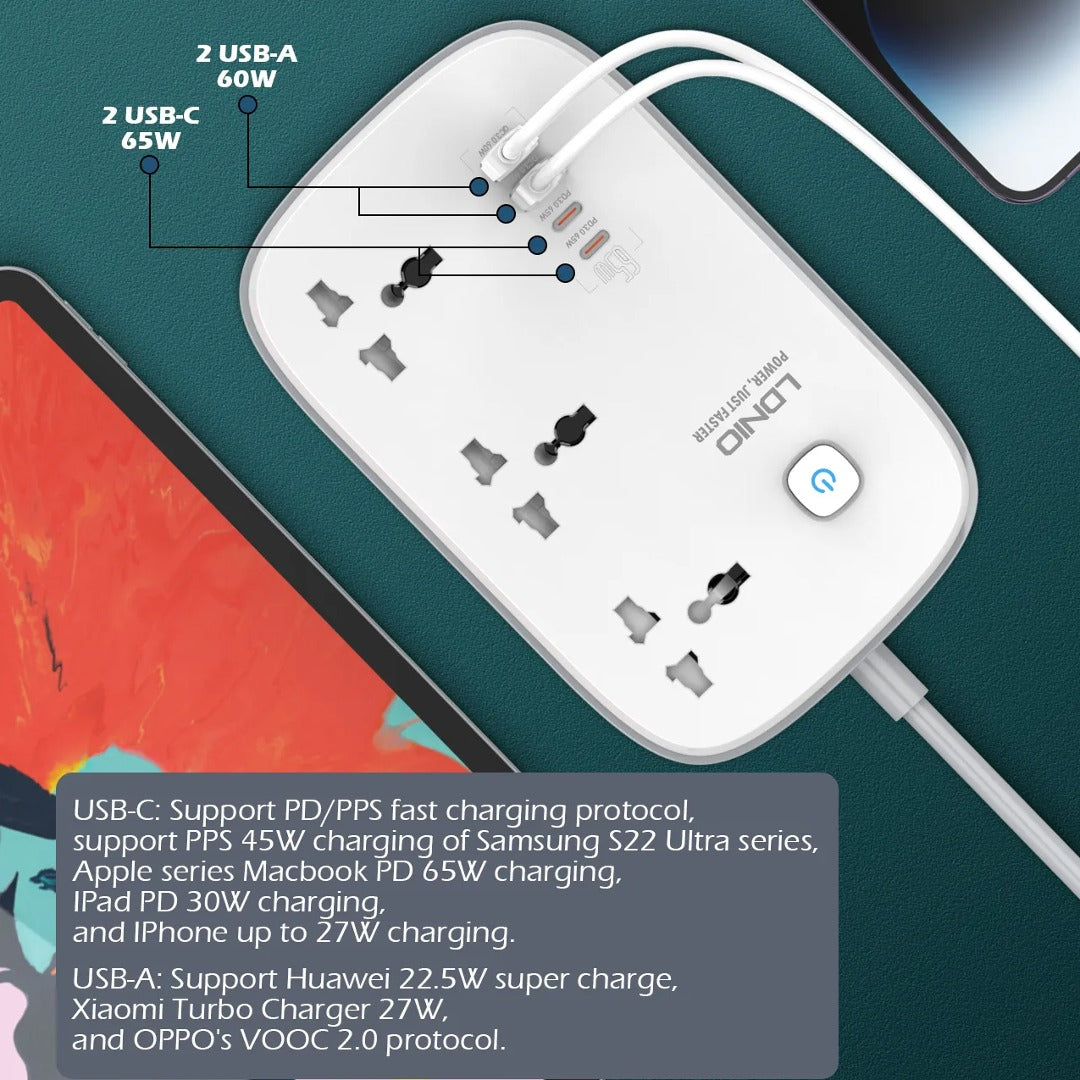 LDNIO Fast Power Socket Hub with USB-C