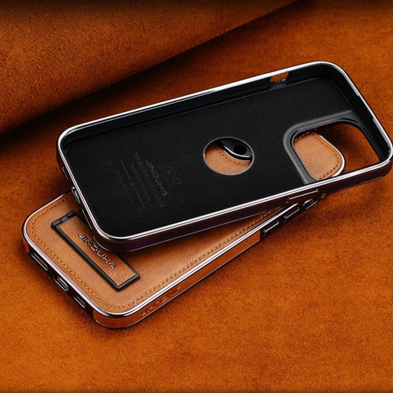 iPhone 15 Series Genuine Leather Bracket Holder Case