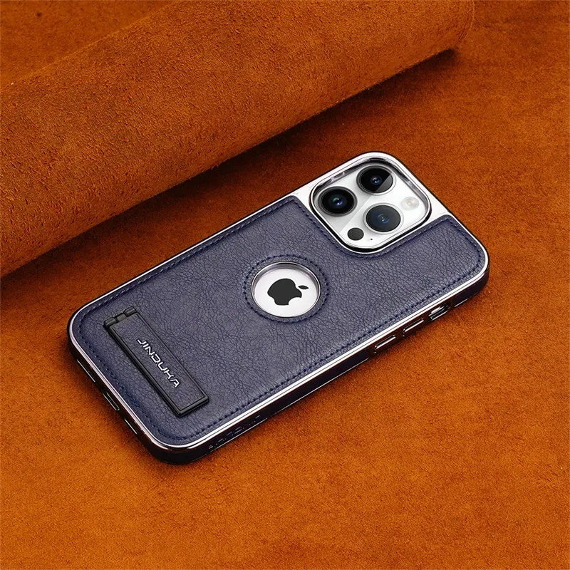 iPhone 15 Series Genuine Leather Bracket Holder Case