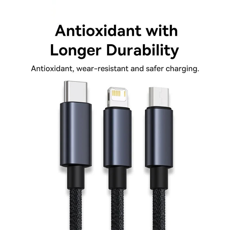 Sonic Stream 3 in 1 Type C Lightning And Micro USB Data Cable