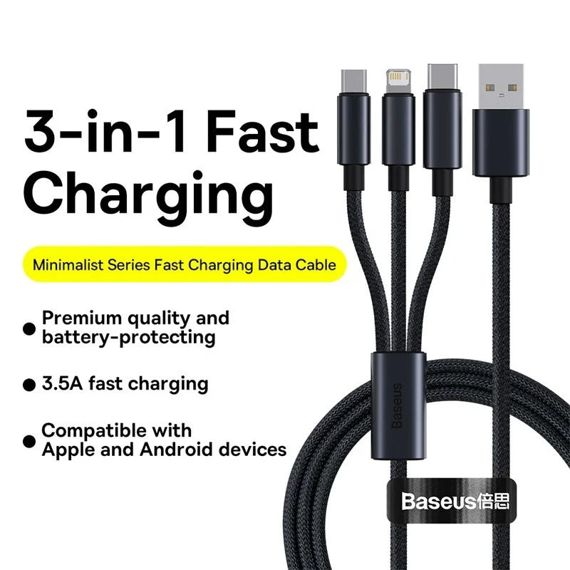 Sonic Stream 3 in 1 Type C Lightning And Micro USB Data Cable