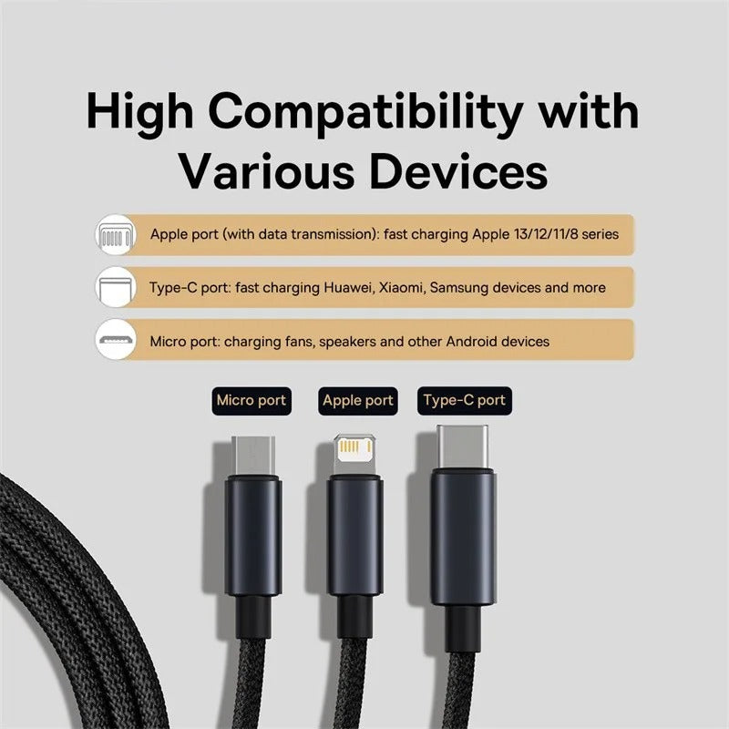 Sonic Stream 3 in 1 Type C Lightning And Micro USB Data Cable