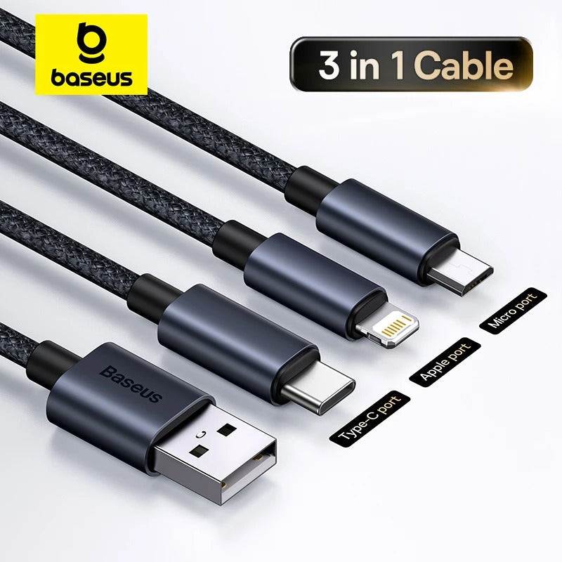 Sonic Stream 3 in 1 Type C Lightning And Micro USB Data Cable