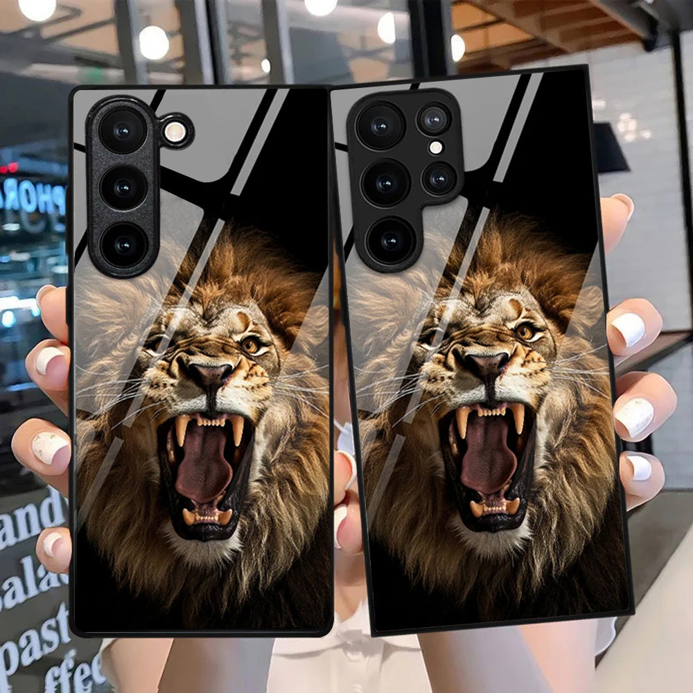 Crystal Premium Lion Pattern Glass Case - Samsung