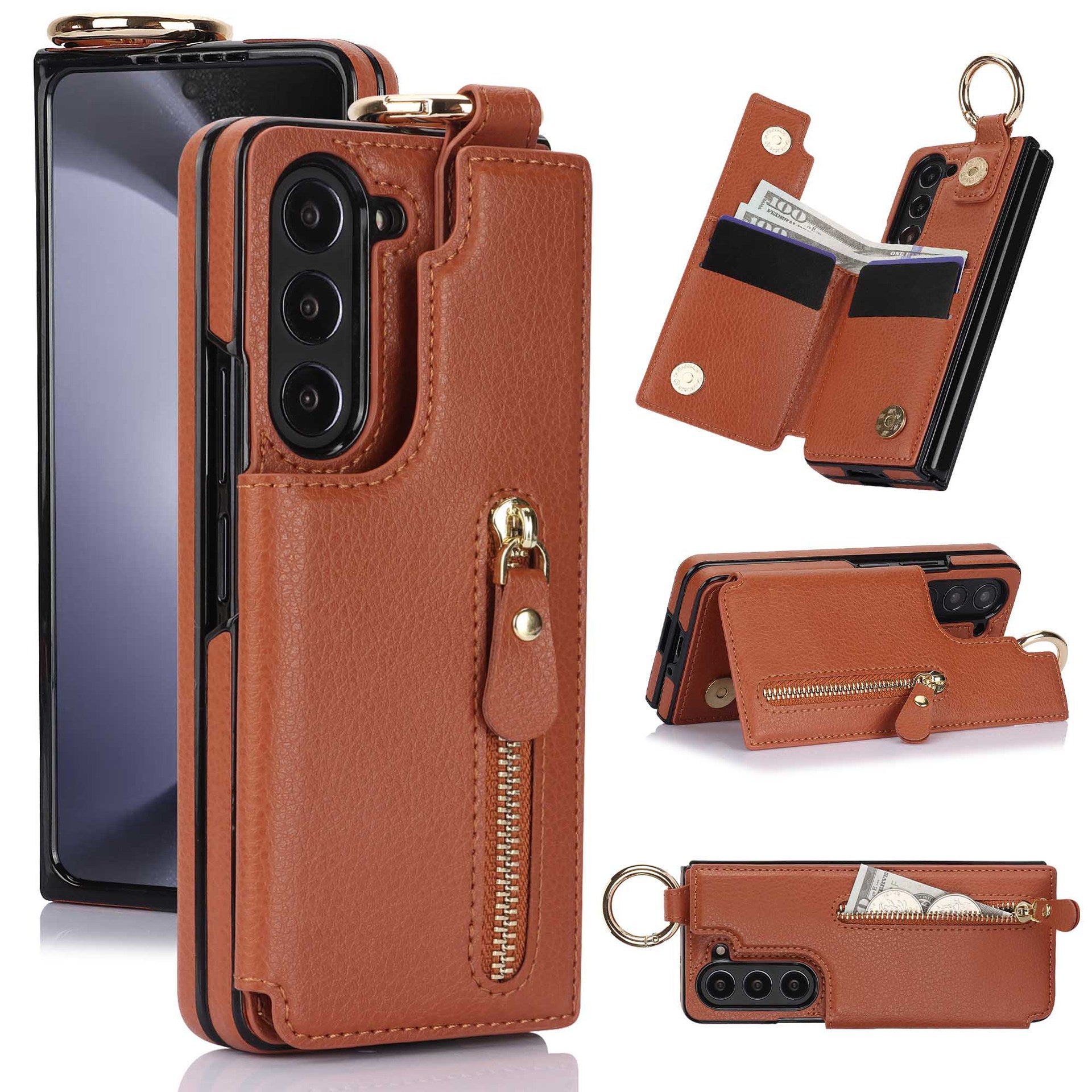 Elegant Ring Buckle Leather Wallet Case - Samsung