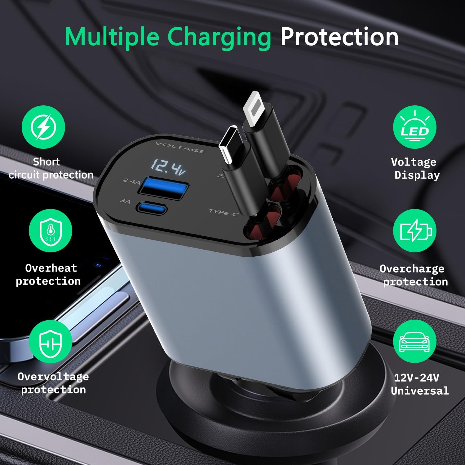 Turbo Smart 4-in-1 Retractable Fast Car Charger