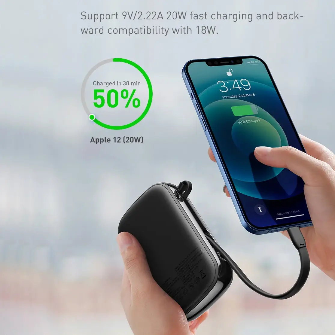 Qpow™ 20W 10000mAh Power Bank with Lightning Cable