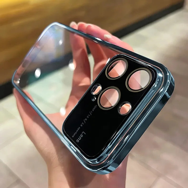 iPhone 15 Series Luxury Plating Transparent Window Lens Case