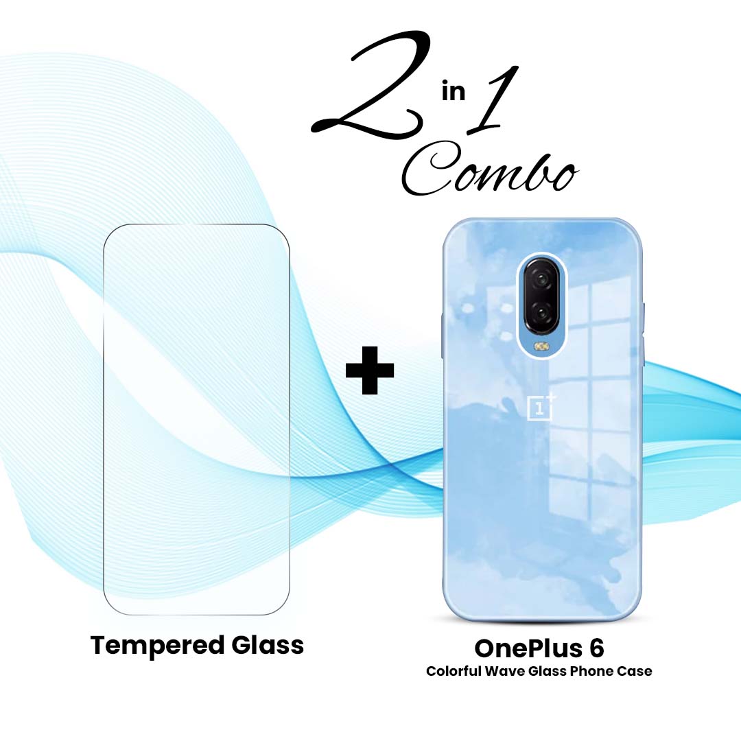 OnePlus (2 in 1 Combo) - Colorful Wave Glass Phone Case + Tempered Glass