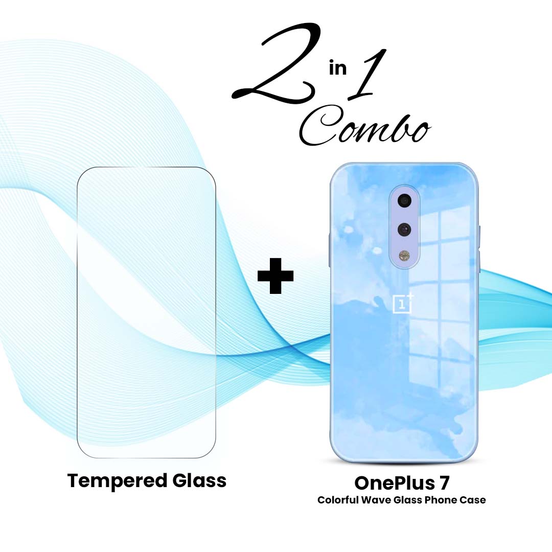 OnePlus (2 in 1 Combo) - Colorful Wave Glass Phone Case + Tempered Glass