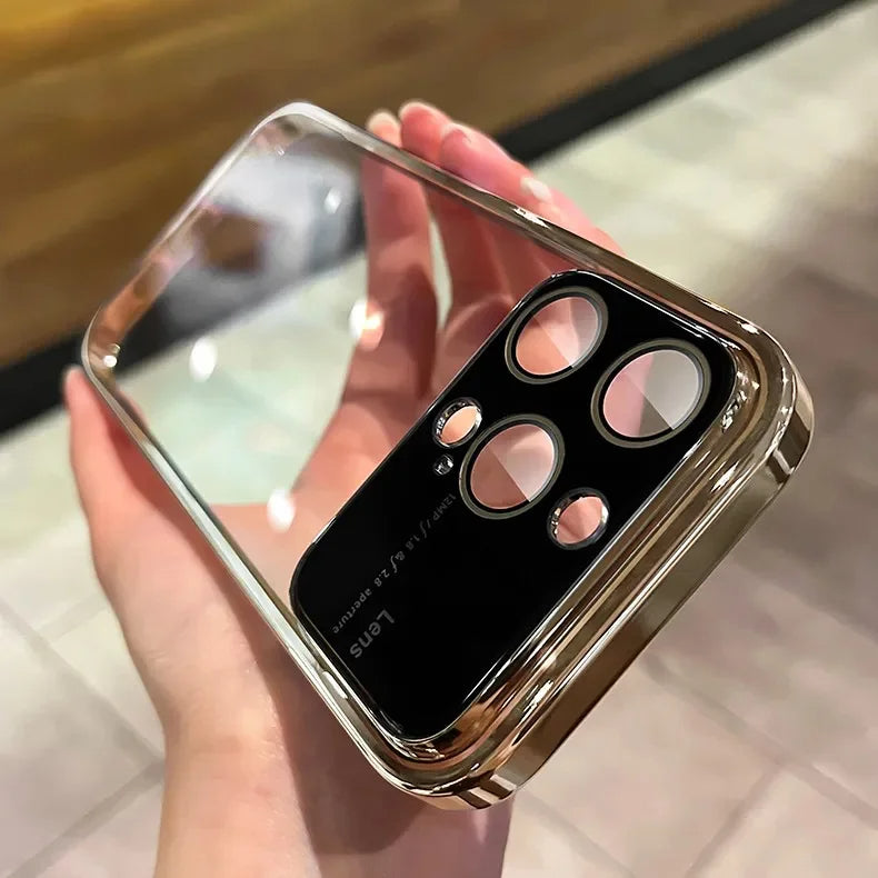 iPhone 15 Series Luxury Plating Transparent Window Lens Case