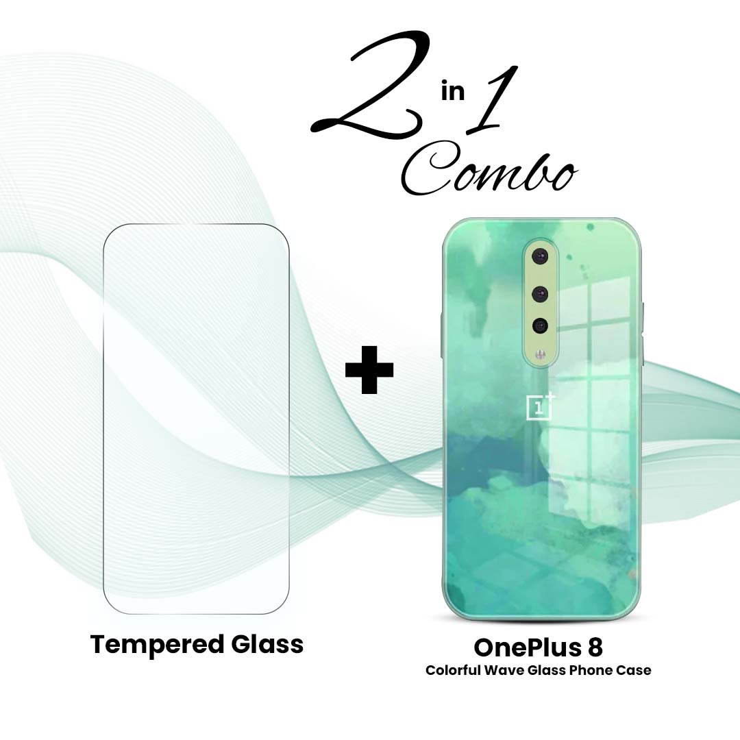 OnePlus (2 in 1 Combo) - Colorful Wave Glass Phone Case + Tempered Glass