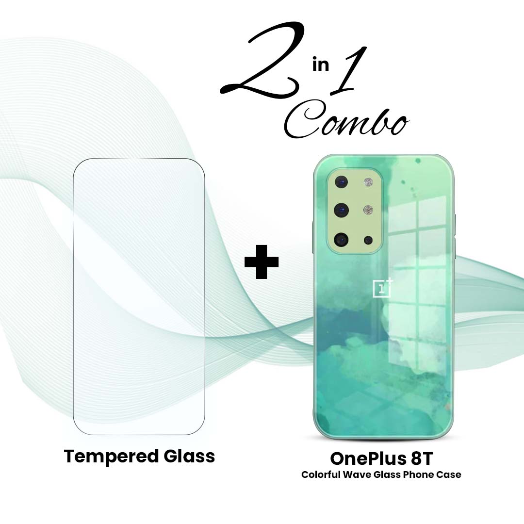 OnePlus (2 in 1 Combo) - Colorful Wave Glass Phone Case + Tempered Glass