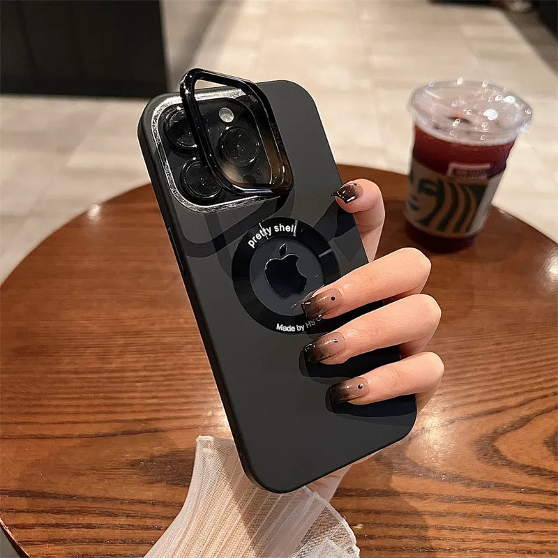 Luxury Camera Protector Stand Case With Logo Cut  - iPhone