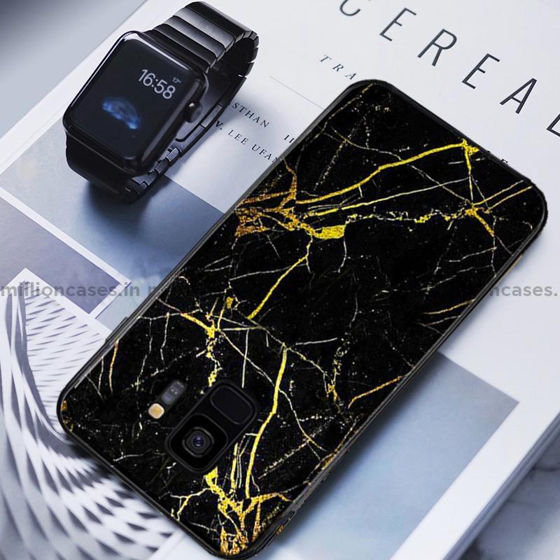 Galaxy S9 Gold Dust Texture Marble Glass Case