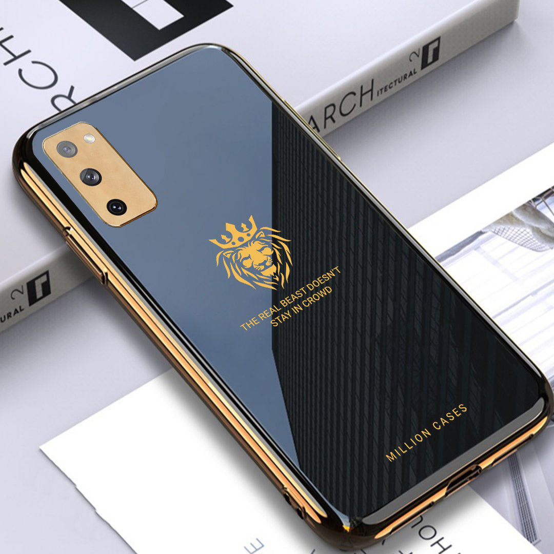 Lion Pattern Electroplating Glass Case - Samsung