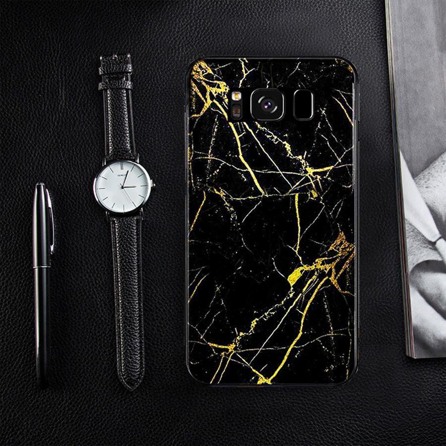 Galaxy S Series Gold Dust Texture Marble Glass Case