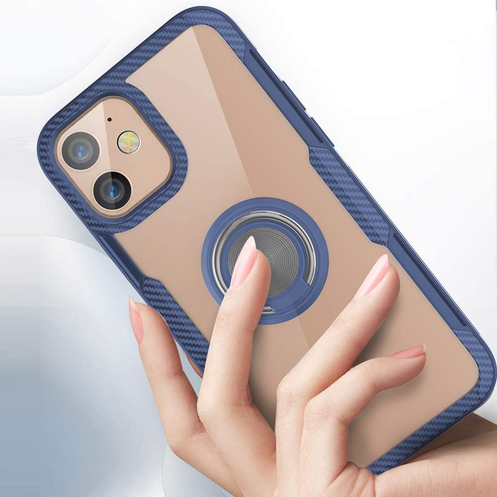 iPhone 12 Shockproof Transparent Metallic Ring Holder Case