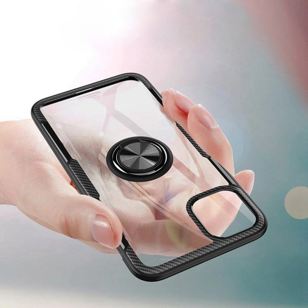 iPhone 12 Pro Shockproof Transparent Metallic Ring Holder Case