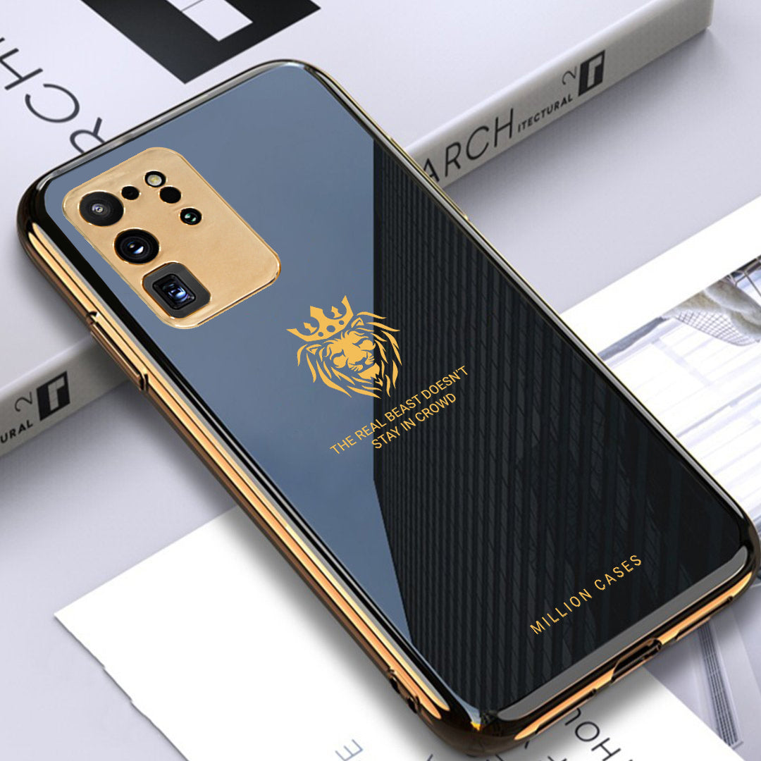 Lion Pattern Electroplating Glass Case - Samsung