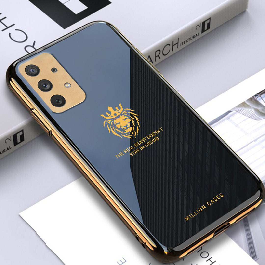 Lion Pattern Electroplating Glass Case - Samsung