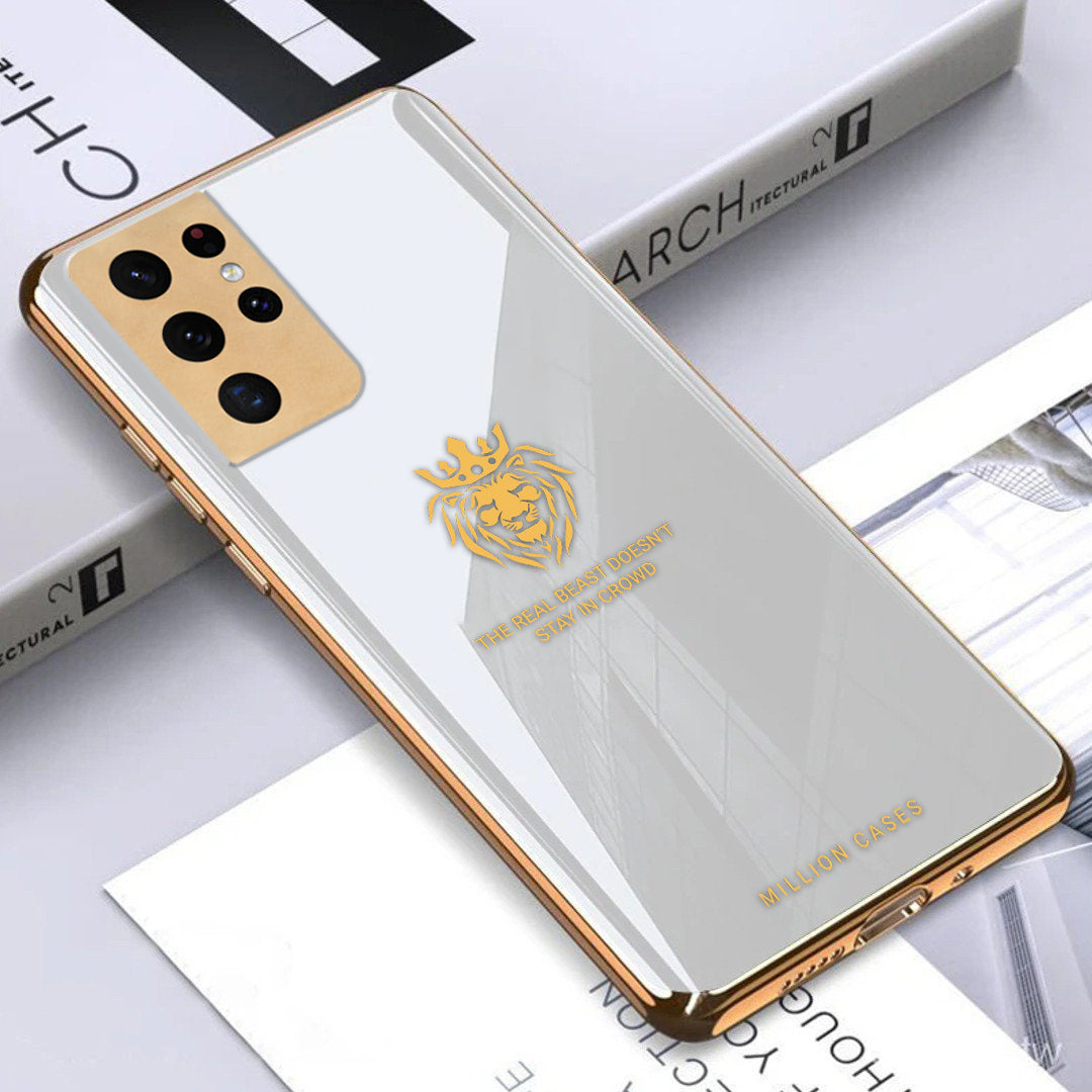 Lion Pattern Electroplating Glass Case - Samsung